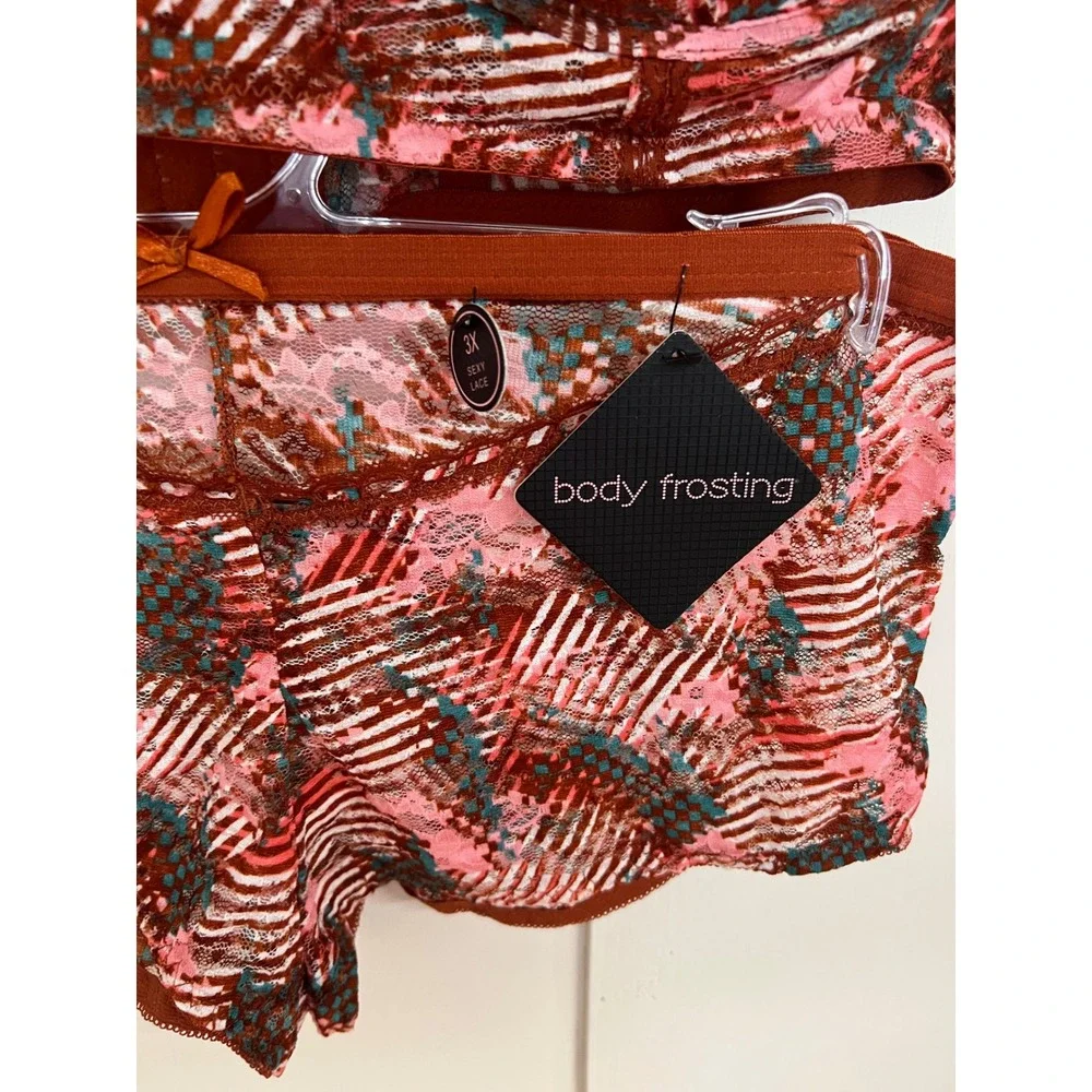 Body Frosting Lingerie Set 44D 3X Rust Pink Lace Longline Bra Boyshort BR-35247X